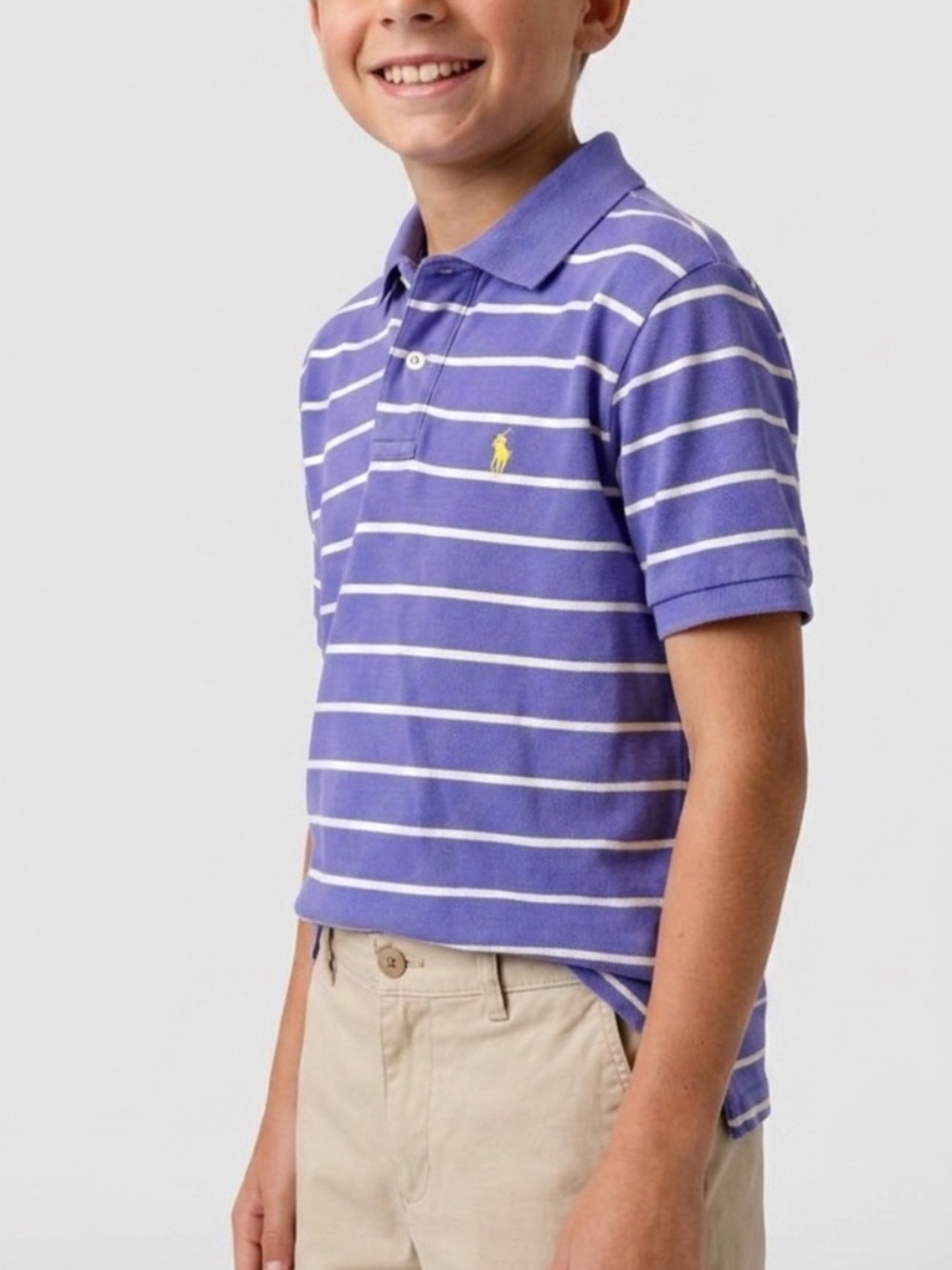 Polo Ralph Lauren Boys Striped Polo Shirt Size M 12-14 Blue Yellow Pony